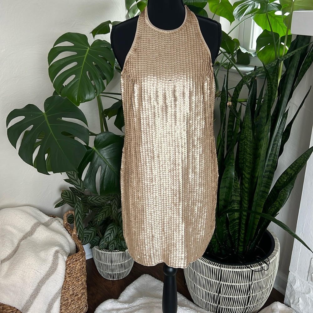 EXPRESS XS GOLD SEQUINED BACKLESS PARTY DRESS
